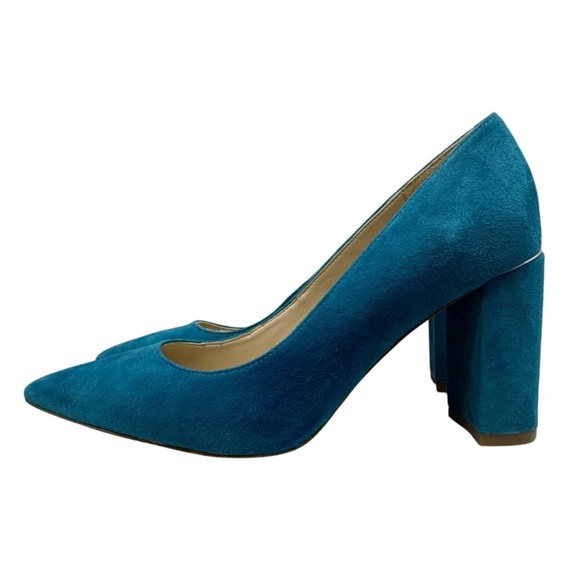 Marc Fisher Viviene Turquoise Suede Leather Pointed Toe Block Heels Women 6.5M - Picture 2 of 10
